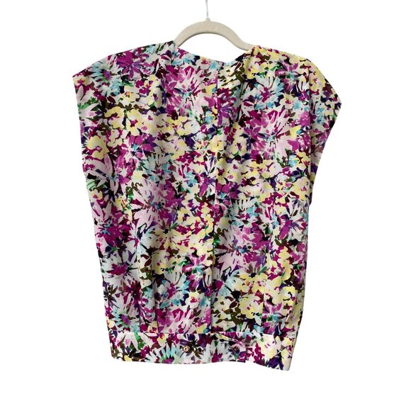 Cabi Eden Blouse Size Medium Floral Faux Wrap VNeck Watercolor Purple Multi Boho - Picture 3 of 8